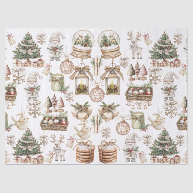 Elegant Winter Scene with Bird and Ornaments Tissue Paper (Front)