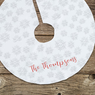 Elegant Winter Silver Snowflake White Pattern Brushed Polyester Tree Skirt