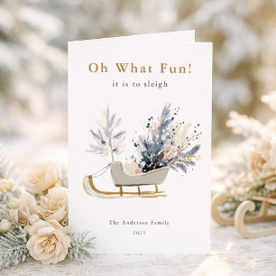 Elegant Winter Sleigh Floral Photo Christmas Card