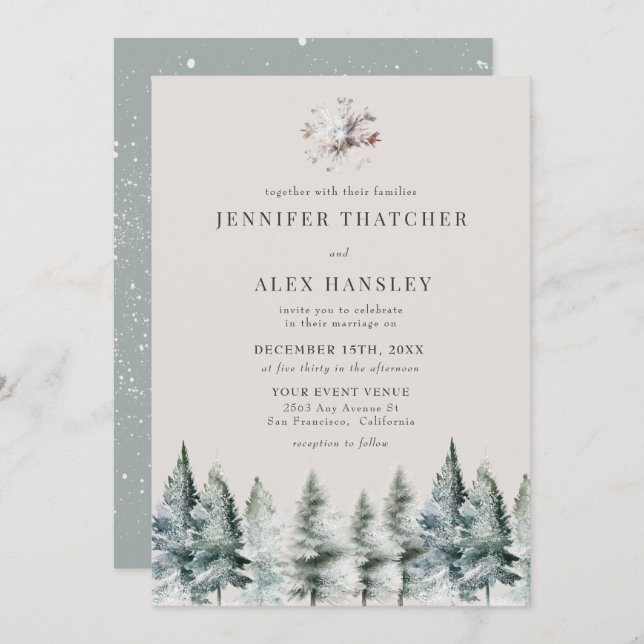 Elegant Winter Snow | Christmas Wedding Invitation (Front/Back)