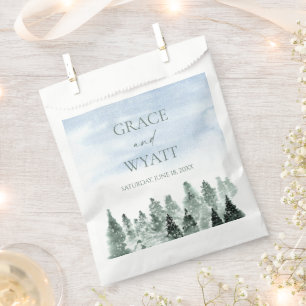 Elegant Winter Snow Green Pine Trees Wedding Favour Bags