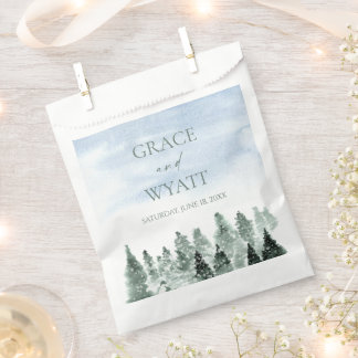 Elegant Winter Snow Green Pine Trees Wedding Favour Bags