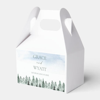 Elegant Winter Snow Green Pine Trees Wedding Favour Box