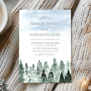 Elegant Winter Snow Green Pine Trees Wedding Invitation