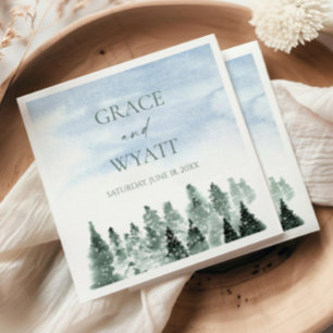 Elegant Winter Snow Green Pine Trees Wedding Napkin
