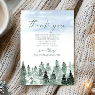 Elegant Winter Snow Green Pine Trees Wedding Thank You Card