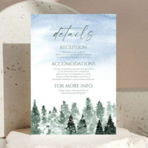Elegant Winter Snow Pine Trees Wedding Details Enclosure Card