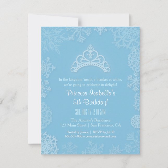 Elegant Winter Snow Princess Girls Birthday Party Invitation (Front)