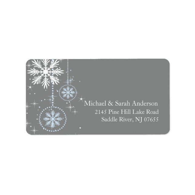 Elegant Winter Snowflakes Blue Grey Address Label (Front)