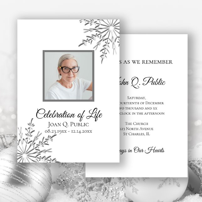 Elegant Winter Snowflakes Celebration of Life Invitation (Creator Uploaded)