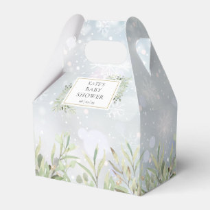 Elegant Winter Snowflakes Greenery Baby Shower Favour Box