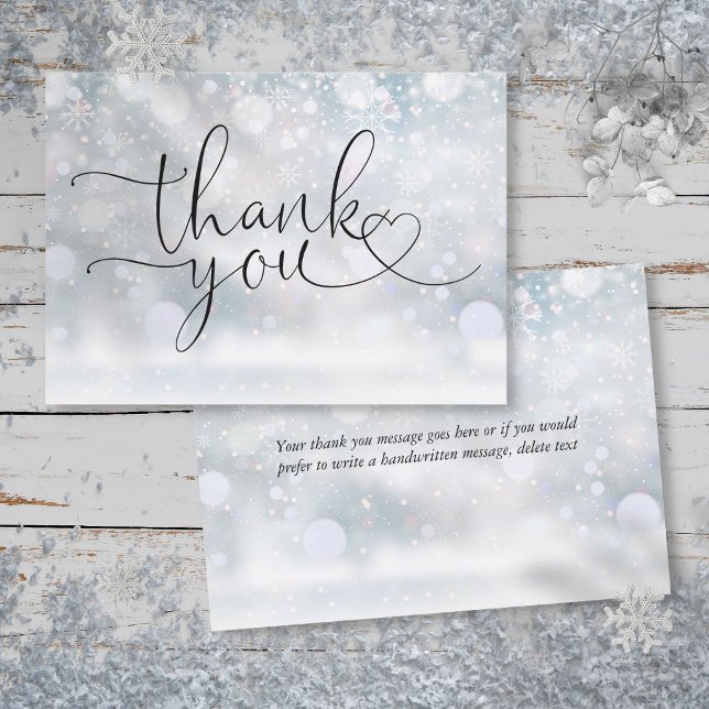 Elegant Winter Snowflakes Heart Script  Thank You Card (Elegant Winter Snowflakes Heart Script Thank You Card)