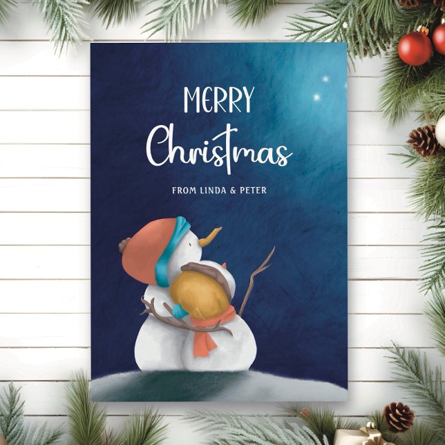 Elegant Winter Snowmen Couple Merry Christmas Holiday Card (Creator Uploaded)