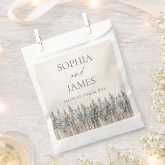 Elegant Winter Snowy Pine Tree Landscape Wedding Favour Bags