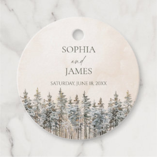 Elegant Winter Snowy Pine Tree Landscape Wedding Favour Tags