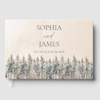 Elegant Winter Snowy Pine Tree Landscape Wedding Guest Book