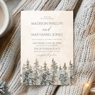 Elegant Winter Snowy Pine Tree Landscape Wedding Invitation