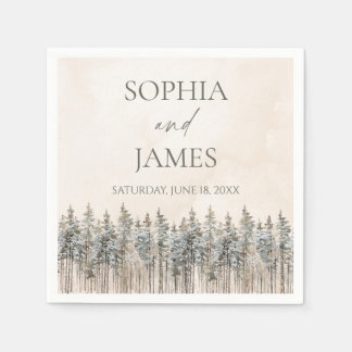 Elegant Winter Snowy Pine Tree Landscape Wedding Napkin