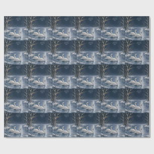 Elegant Winter Swan Christmas,Romantic Lake Scene Wrapping Paper