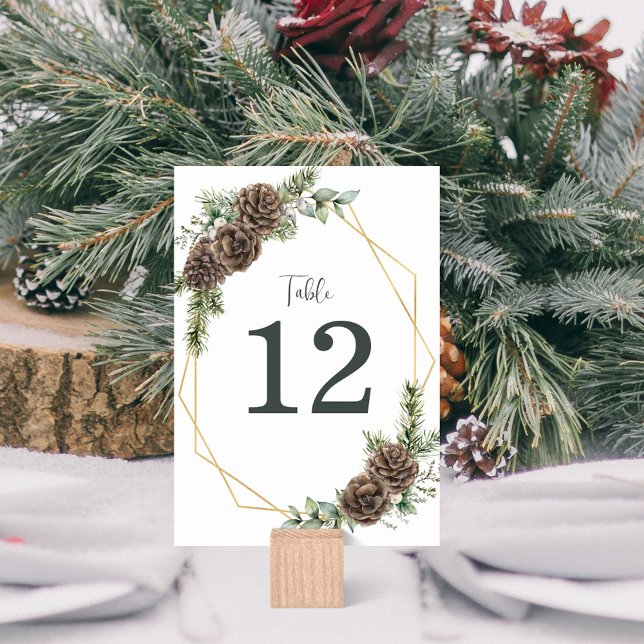 Elegant Winter Watercolor Greenery Pine Wedding Table Number (Creator Uploaded)
