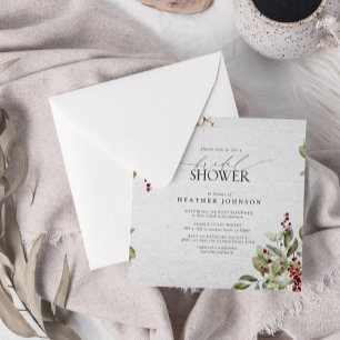 Elegant Winter Watercolor Red Berry Bridal Shower Invitation