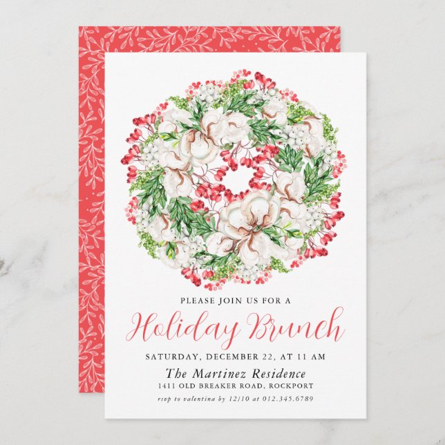 Elegant Winter Watercolor Wreath Holiday Brunch Invitation (Front/Back)