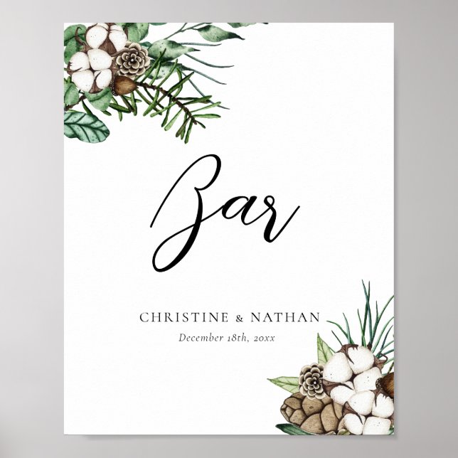 Elegant Winter Wedding Bar Sign (Front)
