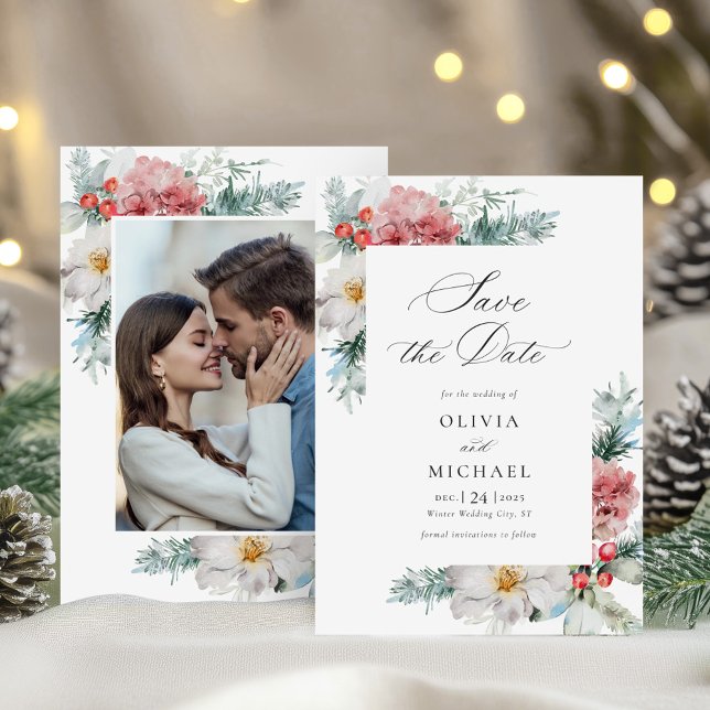Elegant Winter Wedding Christmas Photo  Save The Date (Creator Uploaded)