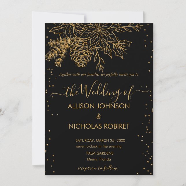  elegant winter wedding  faux gold Invitation (Front)