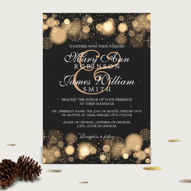 Elegant Winter Wedding Gold Lights Invitation (Creator Uploaded)