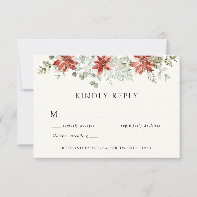 Elegant Winter Wedding Greenery Response Card (Front)
