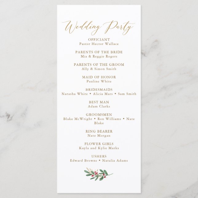 Elegant Winter Wedding Program Menu (Back)