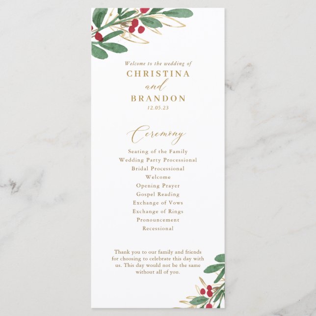 Elegant Winter Wedding Program Menu (Front)