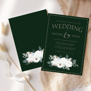 Elegant Winter White Floral Green Wedding Invitation