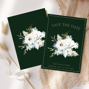 Elegant Winter White Floral Green Wedding Save The Date