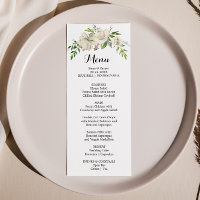 Elegant Winter White Peony Dinner Menu Card