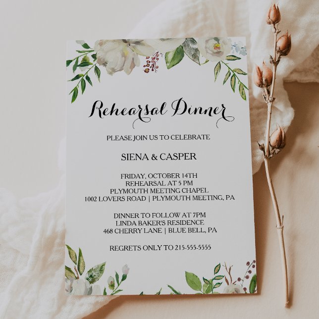 Elegant Winter White Peony Rehearsal Dinner Invitation (Creator Uploaded)