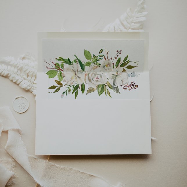 Elegant Winter White Peony Wedding Invitation Envelope (Creator Uploaded)