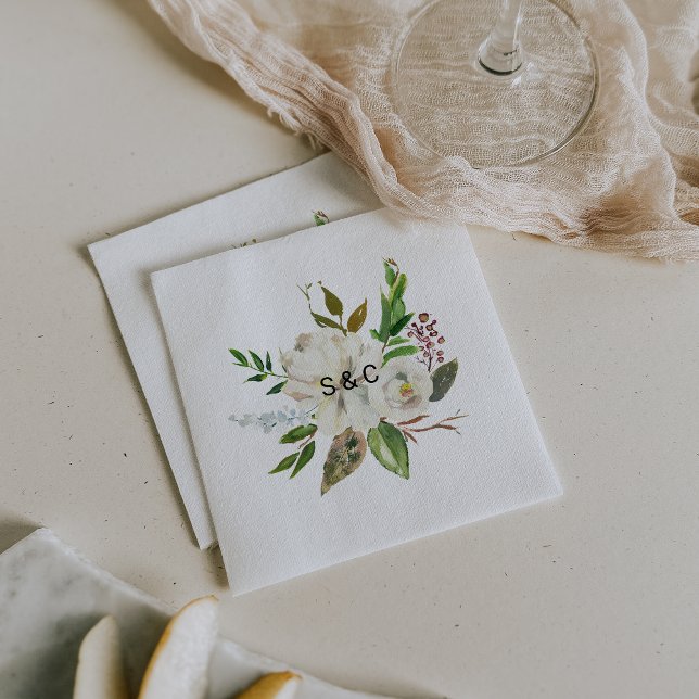 Elegant Winter White Peony Wedding Napkin (Creator Uploaded)