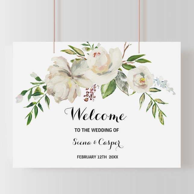 Elegant Winter White Peony Welcome Wedding Poster (Creator Uploaded)