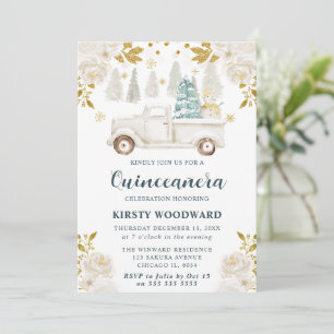 Elegant Winter White Truck Quinceanera Invitation