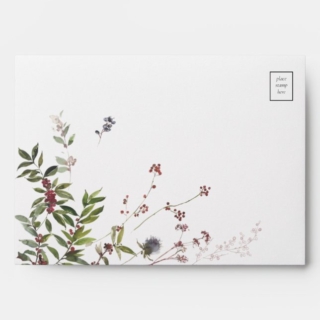Elegant Winter Wildflower Berry Wedding Envelope (Front)