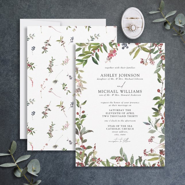 Elegant Winter Wildflower Berry Wedding Invitation (Creator Uploaded)