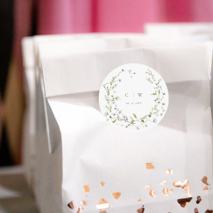 Elegant Winter Wildflowers Wedding Classic Round Sticker