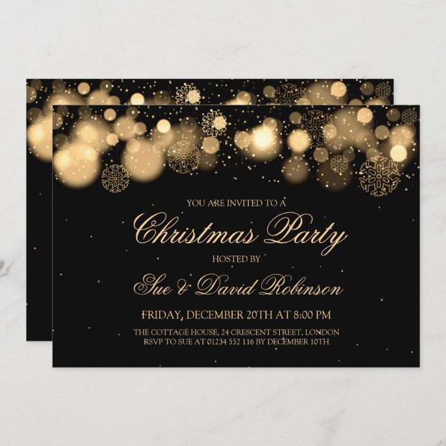 Elegant Winter Wonder Gold Christmas Party Invitation (Front/Back)