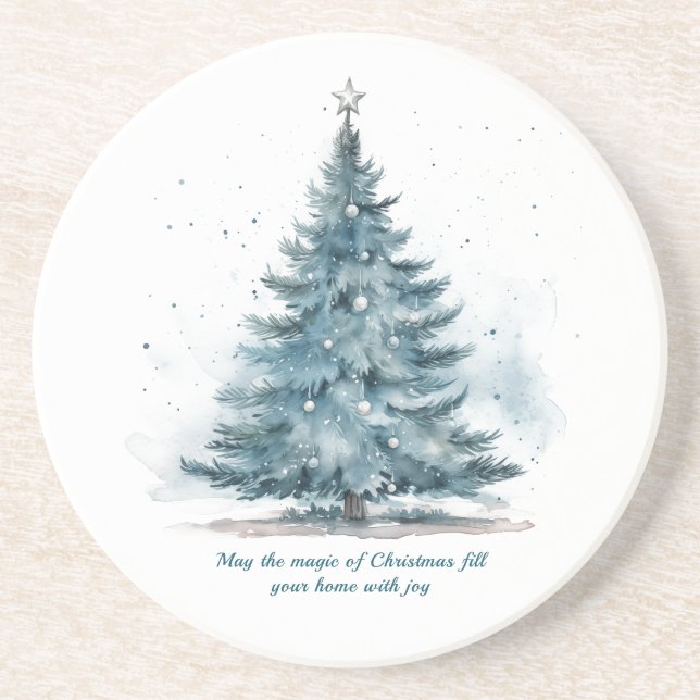 Elegant Winter Wonderland Christmas Tree  Coaster (Front)