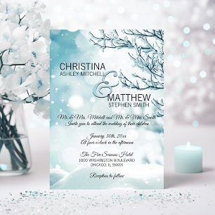 Elegant Winter Wonderland Snow Snowflakes WEDDING Invitation
