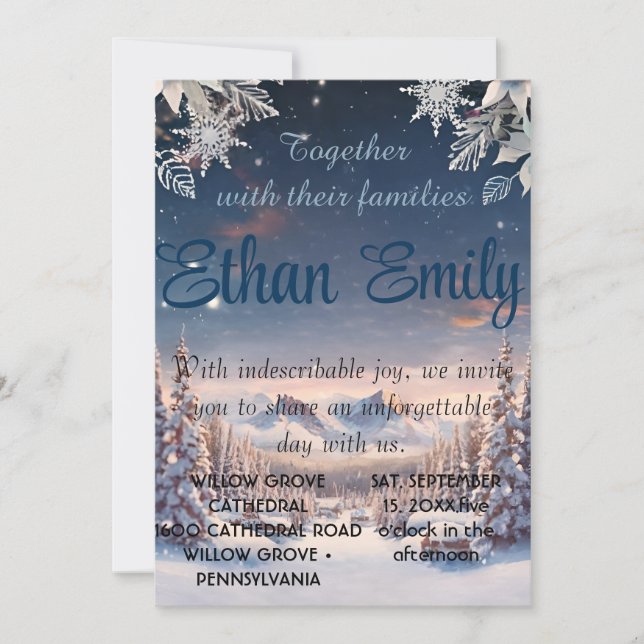 Elegant Winter Wonderland Snow Snowflakes WEDDING  Invitation (Front)