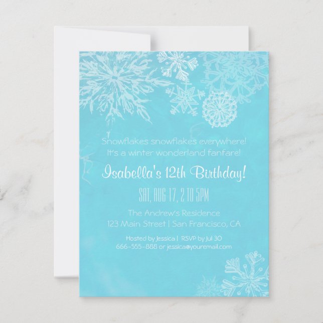 Elegant Winter Wonderland Snowflake Birthday Party Invitation (Front)