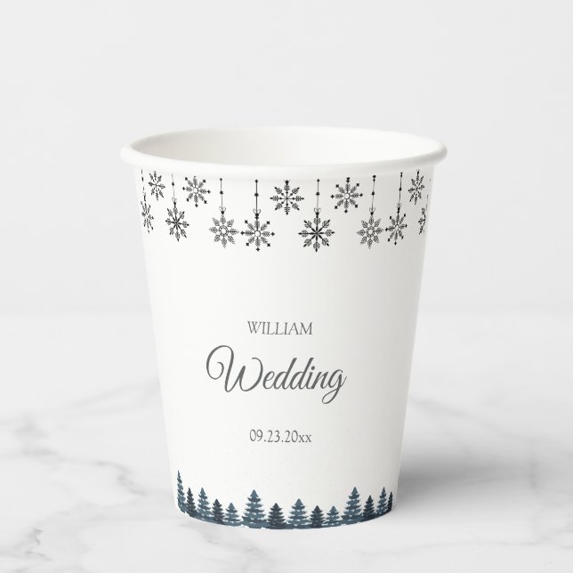 Elegant Winter Wonderland  Snowflakes wedding Paper Cups (Front)